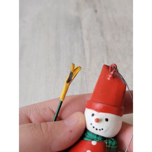 Crate barrel tin snowman broom ornament Xmas decor - Picture 7 of 7
